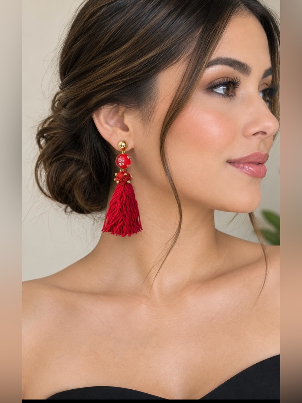 J.Crew Vibrant Red Crystal Candy Ball Tassel Statement Earrings